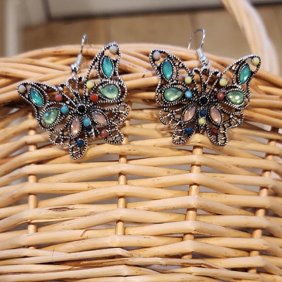 Colorful Butterfly Earrings in Silver - Picture 4 of 7